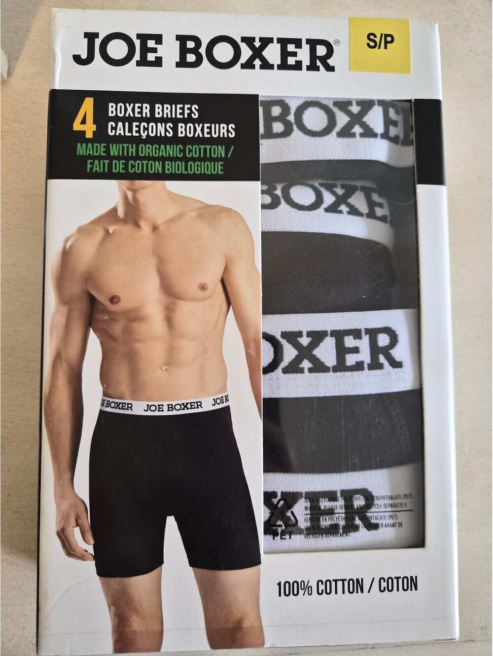 Joe Boxer Men's 4-Pack Organic Cotton Boxer Briefs Size Small 0282